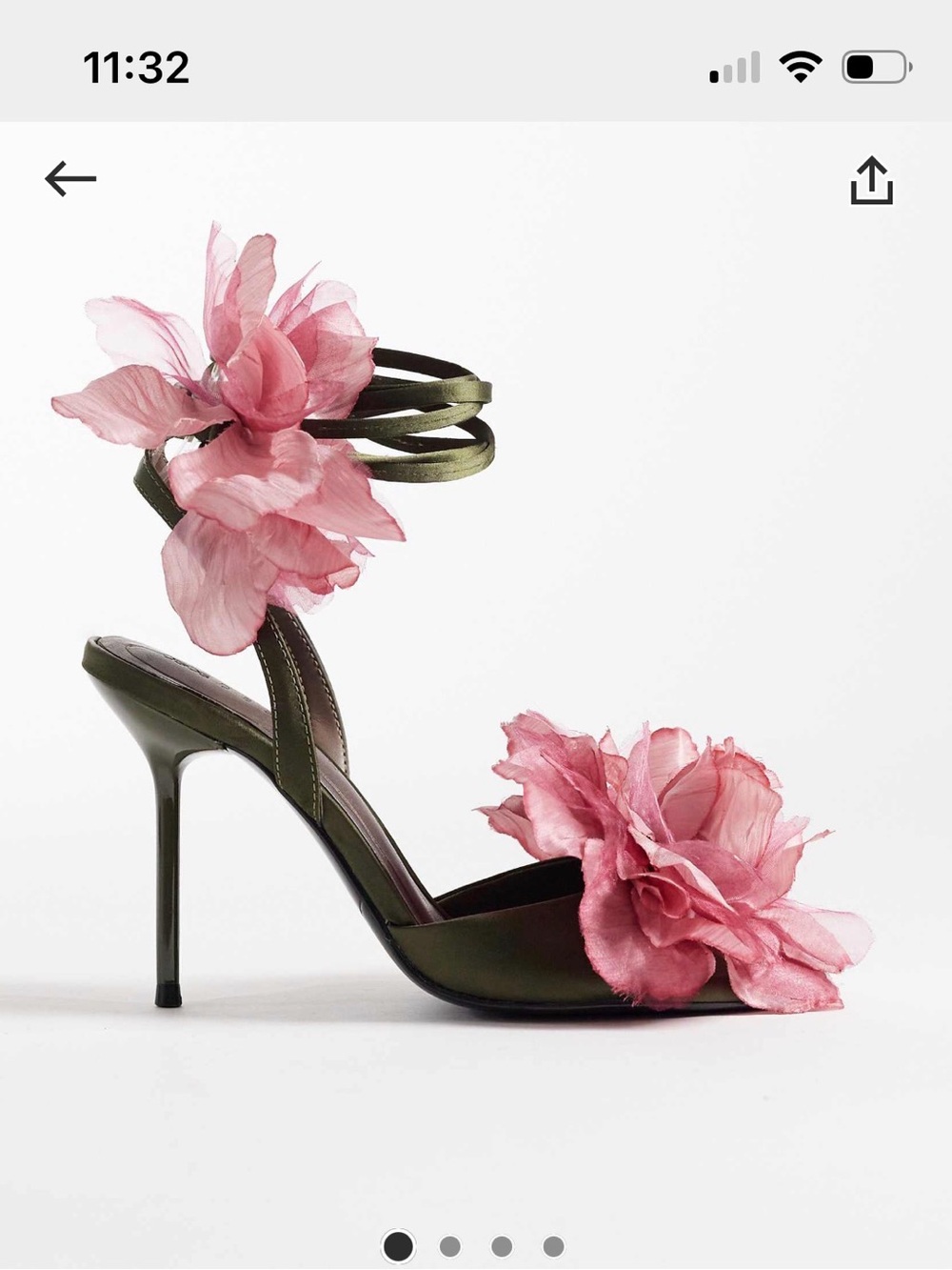 ASOS Olive Green Stiletto Sandal with Pink Floral Appliqués